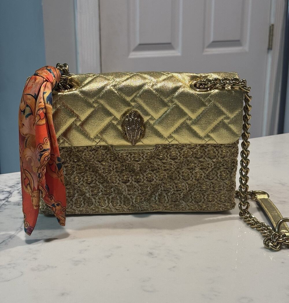 Kurt Geiger Raffia & Gold Quilted Handbag Shoulder Crossbody Adjustable Strap